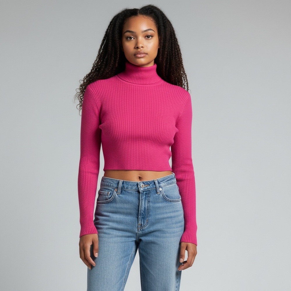 Zara Ribbed Crop Turtleneck Sweater